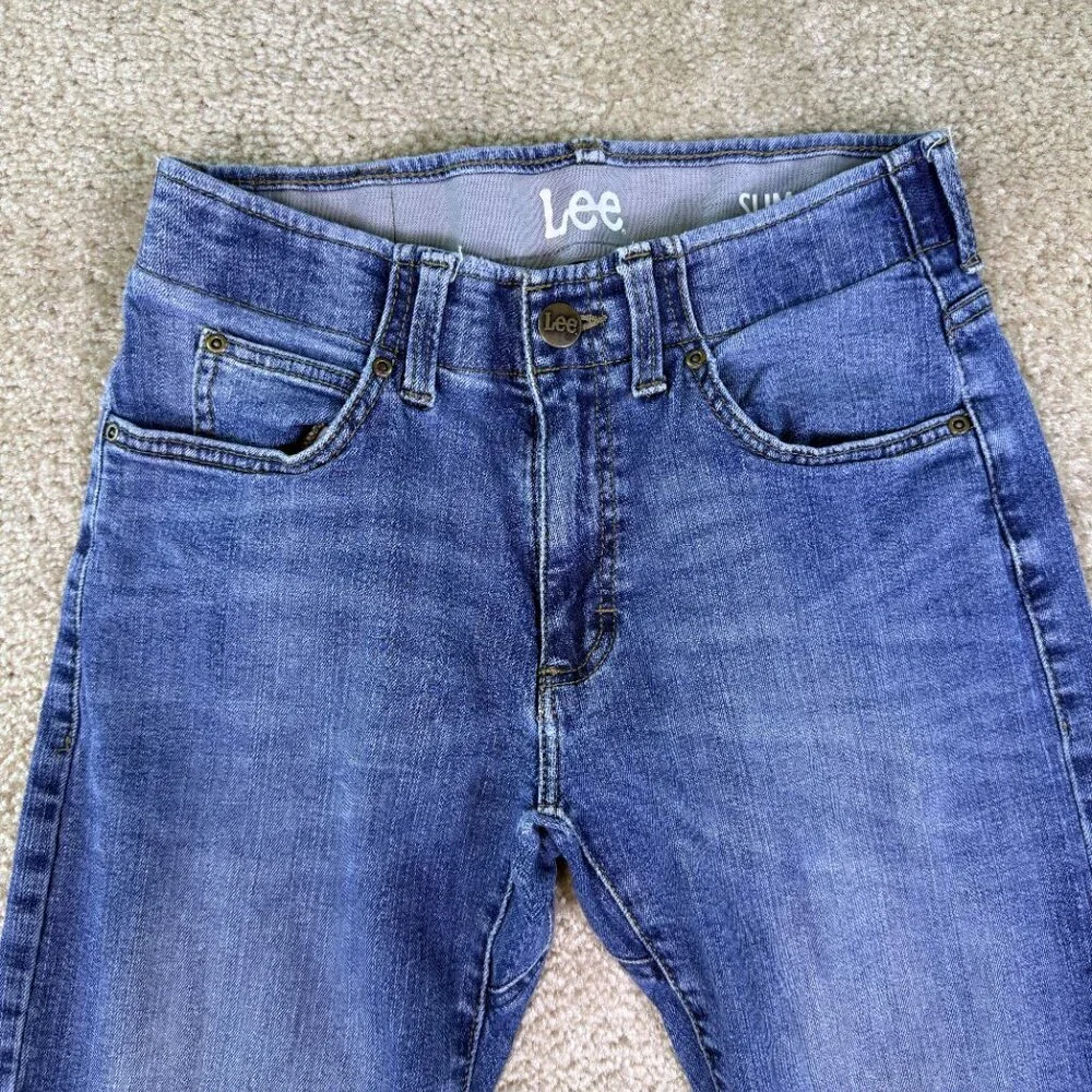 Lee Slim Straight Leg Mid-Rise Blue Denim Jeans Men's Size 28 x 27 Western E505